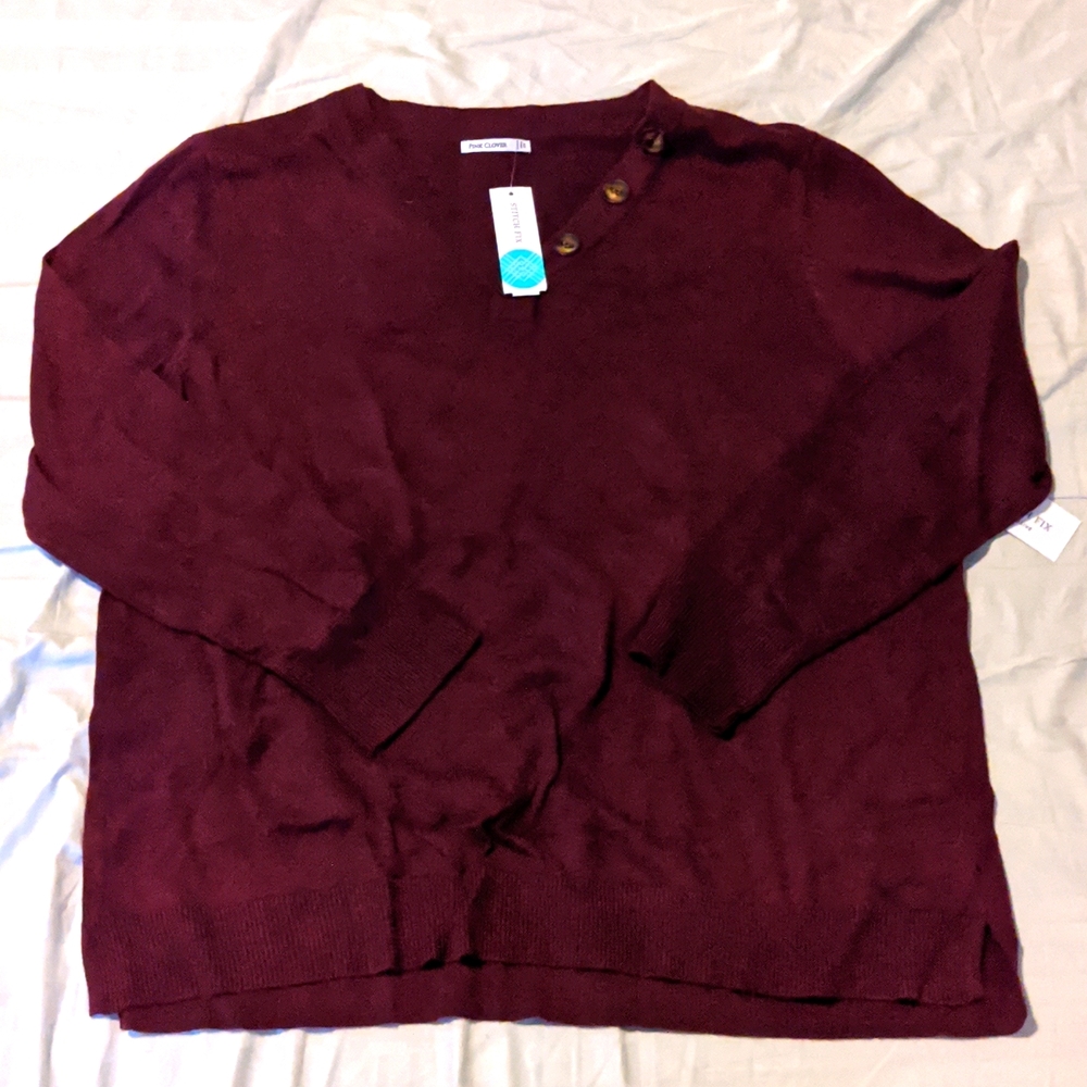 *NWT* Pink Clover burgundy sweater with button neck detail